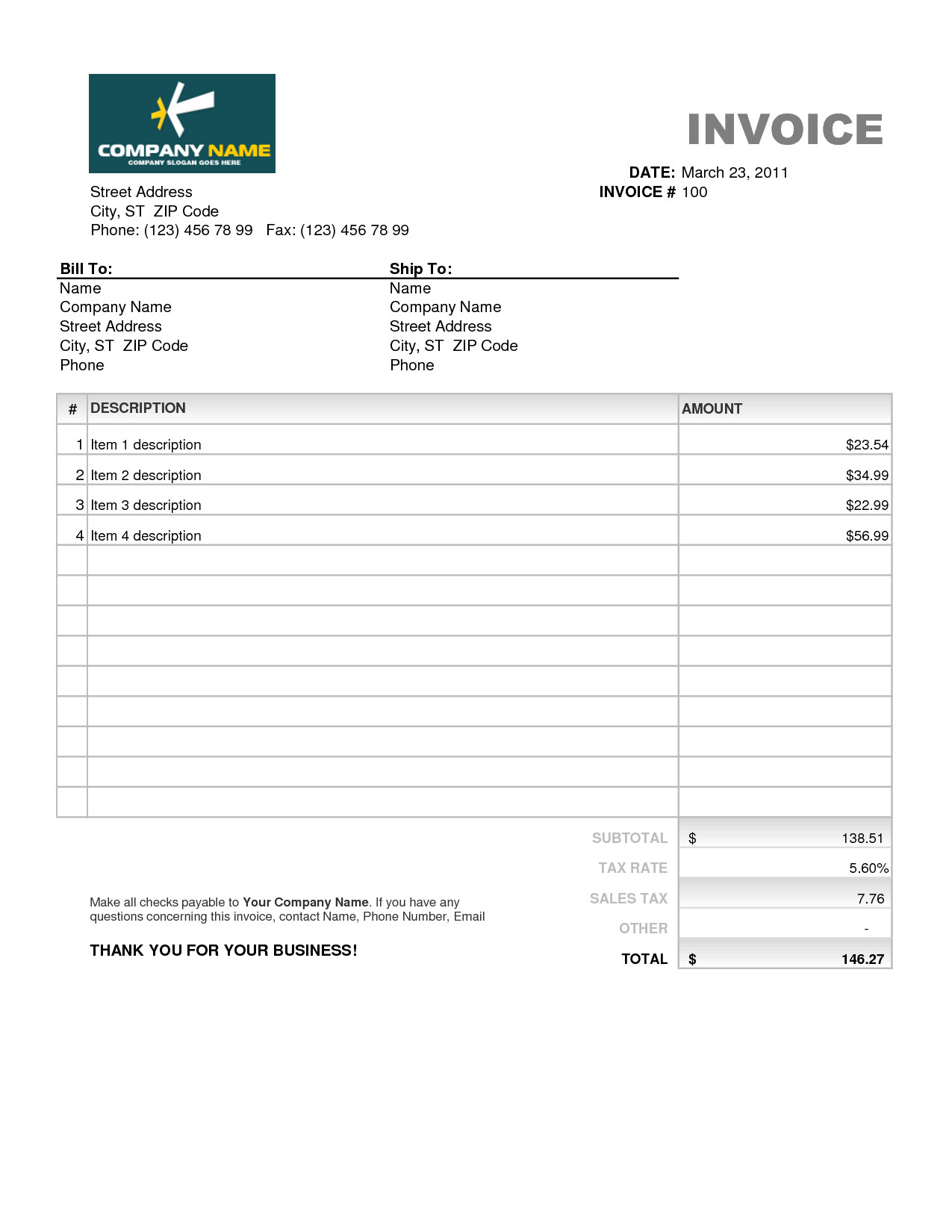 Excel Invoice Template Download Billing Invoice Template Excel