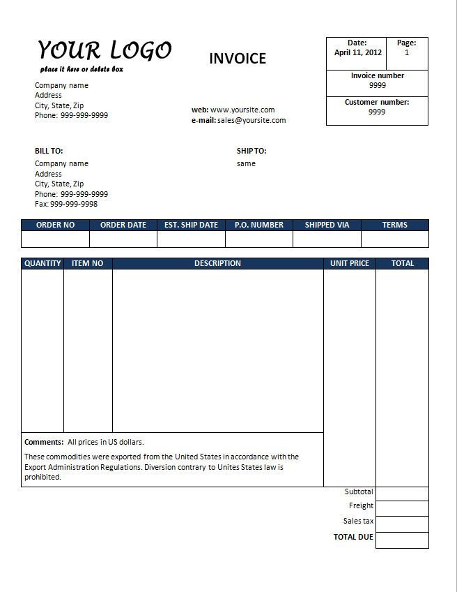 Excel Invoice Template Download Free Invoice Template Downloads
