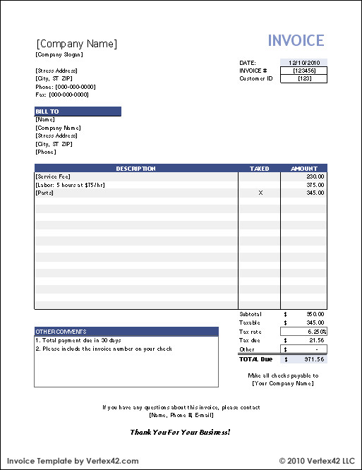 Excel Invoice Template Download Free Invoice Template for Excel