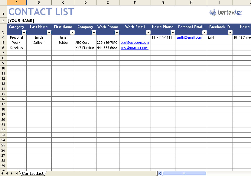 Excel Mailing List Template Free Contact List Template
