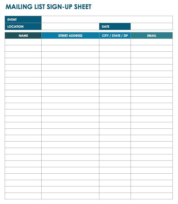 Excel Mailing List Template Free Sign In and Sign Up Sheet Templates