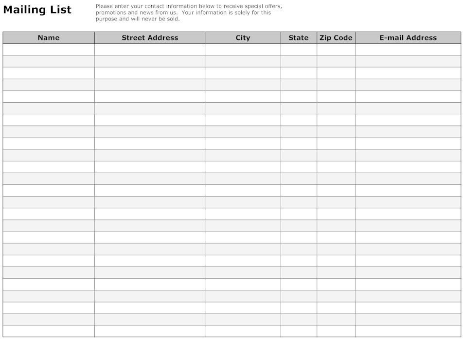 Excel Mailing List Template Mailing List Template