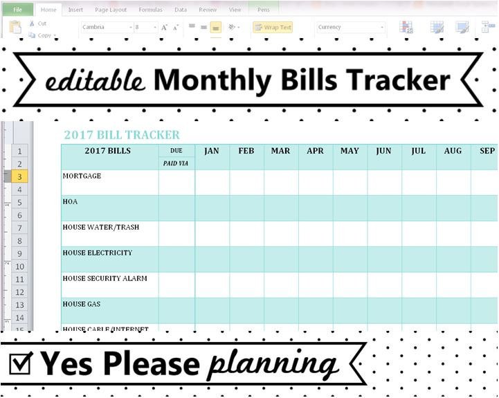 Excel Monthly Bill Template Household Bill Tracker Monthly Bills Spreadsheet Bill