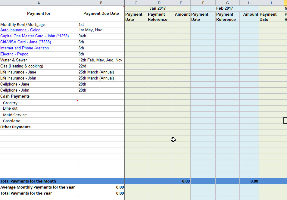 Excel Monthly Bill Template Monthly Bill Due Date and Payment Tracking Template Excel