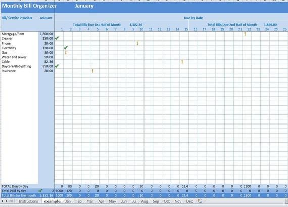 Excel Monthly Bill Template Monthly Bill organizer Excel Template Payments Tracker by