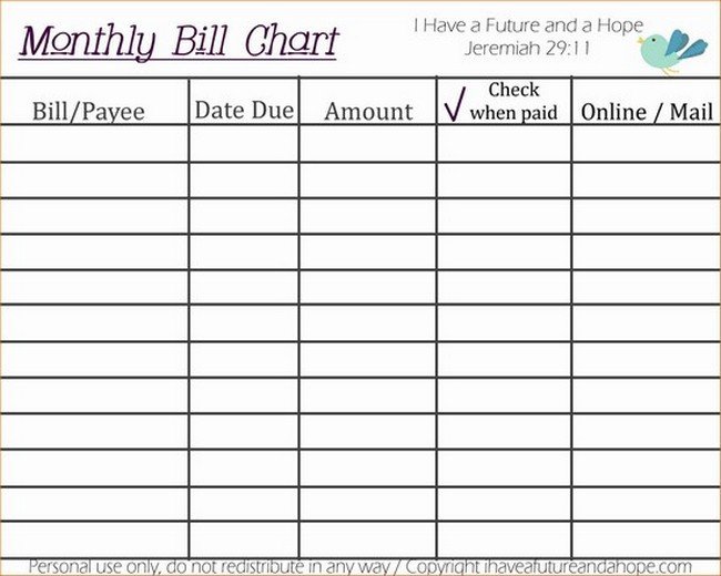 Excel Monthly Bill Template Monthly Bill organizer Template Excel