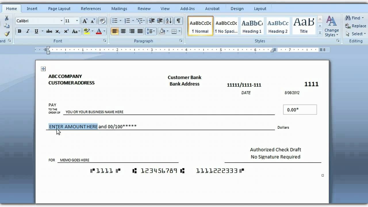 Excel Template Check Printing How to Print A Check Draft Template