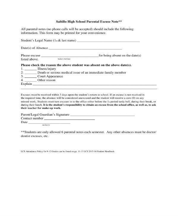 Excuse Notes for School 11 School Excuse Note Templates Pdf
