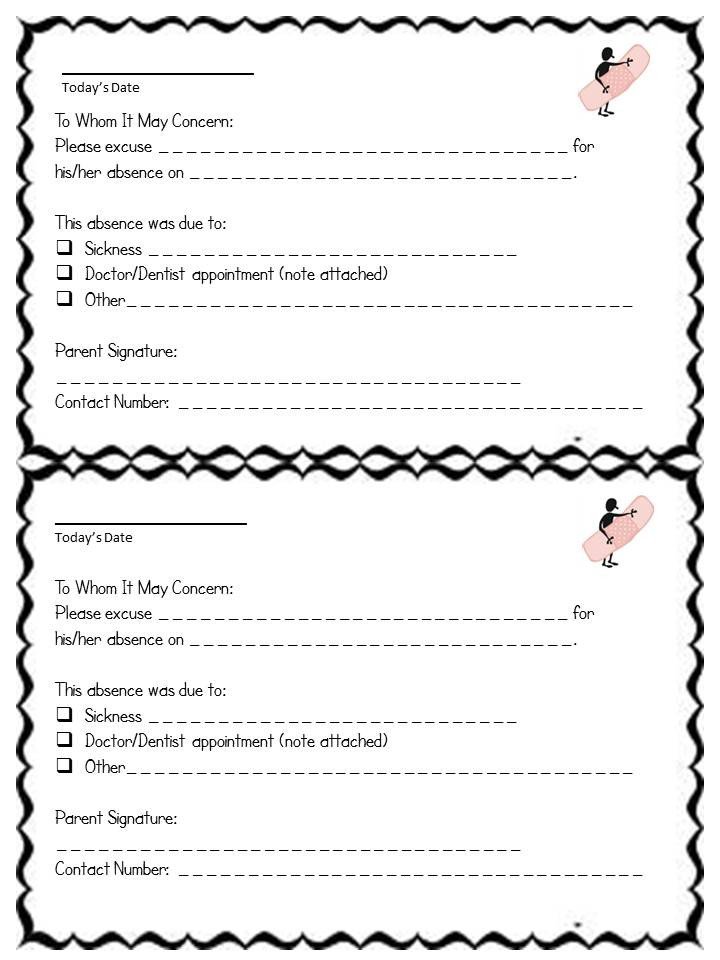 Excuse Notes for School Second Grade Savvy Student Binders Intro and Home School