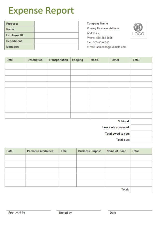 Expense Report Template Free Business Expense Report