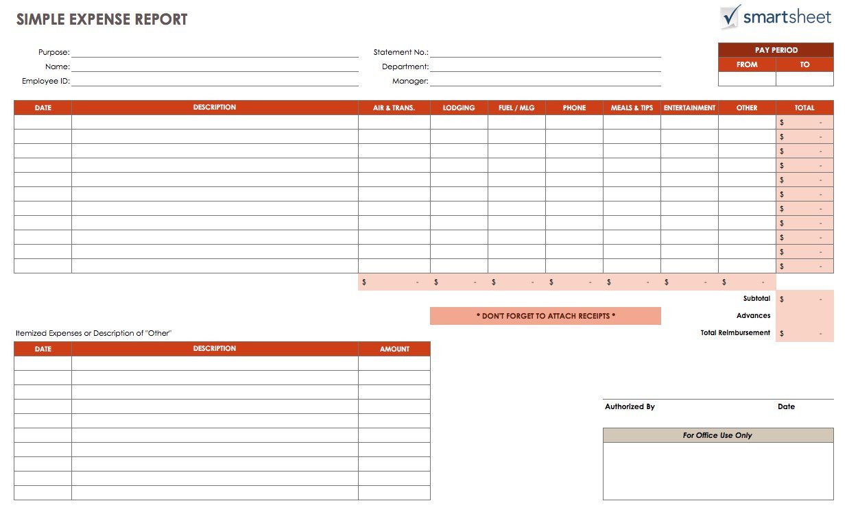 Expense Report Template Free Free Expense Report Templates Smartsheet