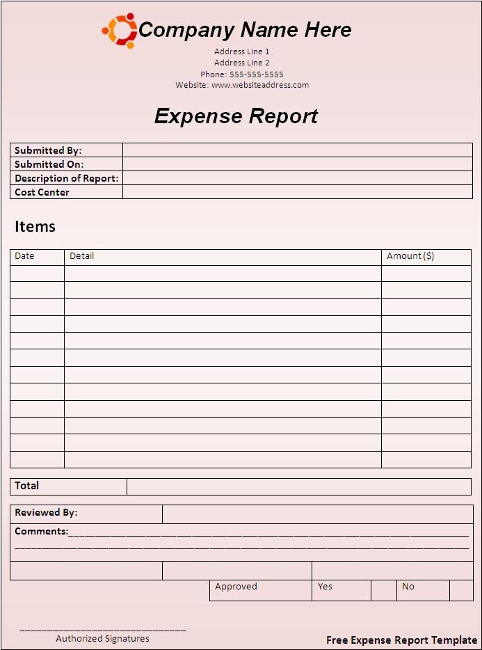 Expense Report Template Free Printable Expense Report