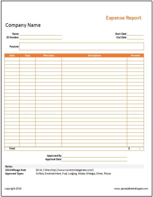 Expense Report Template Free Simple Expense Report Template Spreadsheetshoppe
