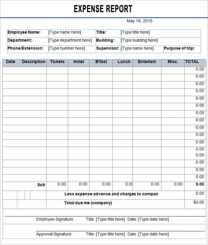 Expense Report Template Google Docs Employee Expense Report Template 9 Free Excel Pdf