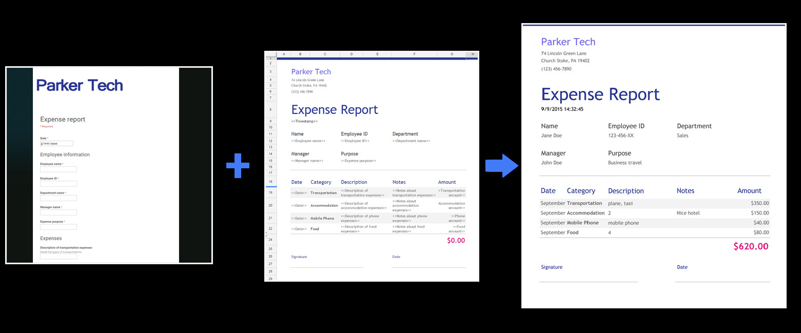Expense Report Template Google Docs Use form Publisher with New Google Sheets Google Docs