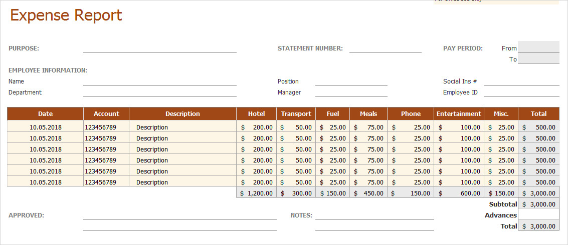 Expense Report Templates Excel Business Templates for Excel