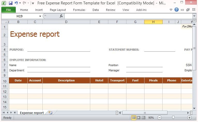 Expense Report Templates Excel Free Expense Report form Template for Excel