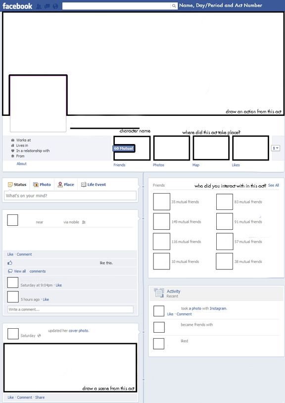 Facebook Profile Page Template Page Template Use to Summarize Book or Analyze