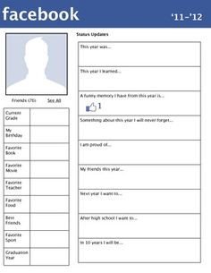 Facebook Template for Students All About Me Back to School Activity