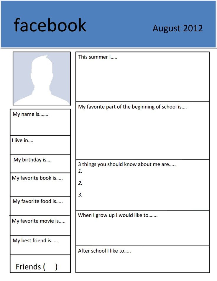 Facebook Template for Students to Know You Activity
