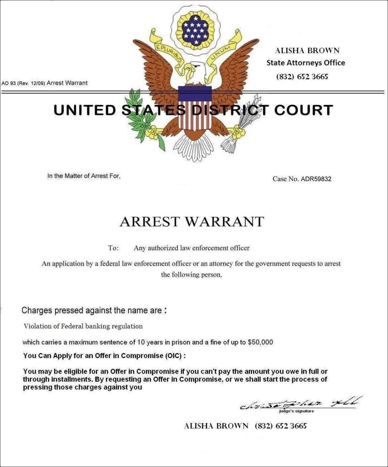 Warrant Of Arrest Template