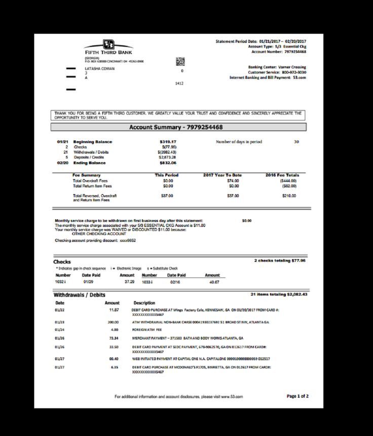 Fake Bank Statement Template Bank Statement Fifth Third Template Proof Of In E