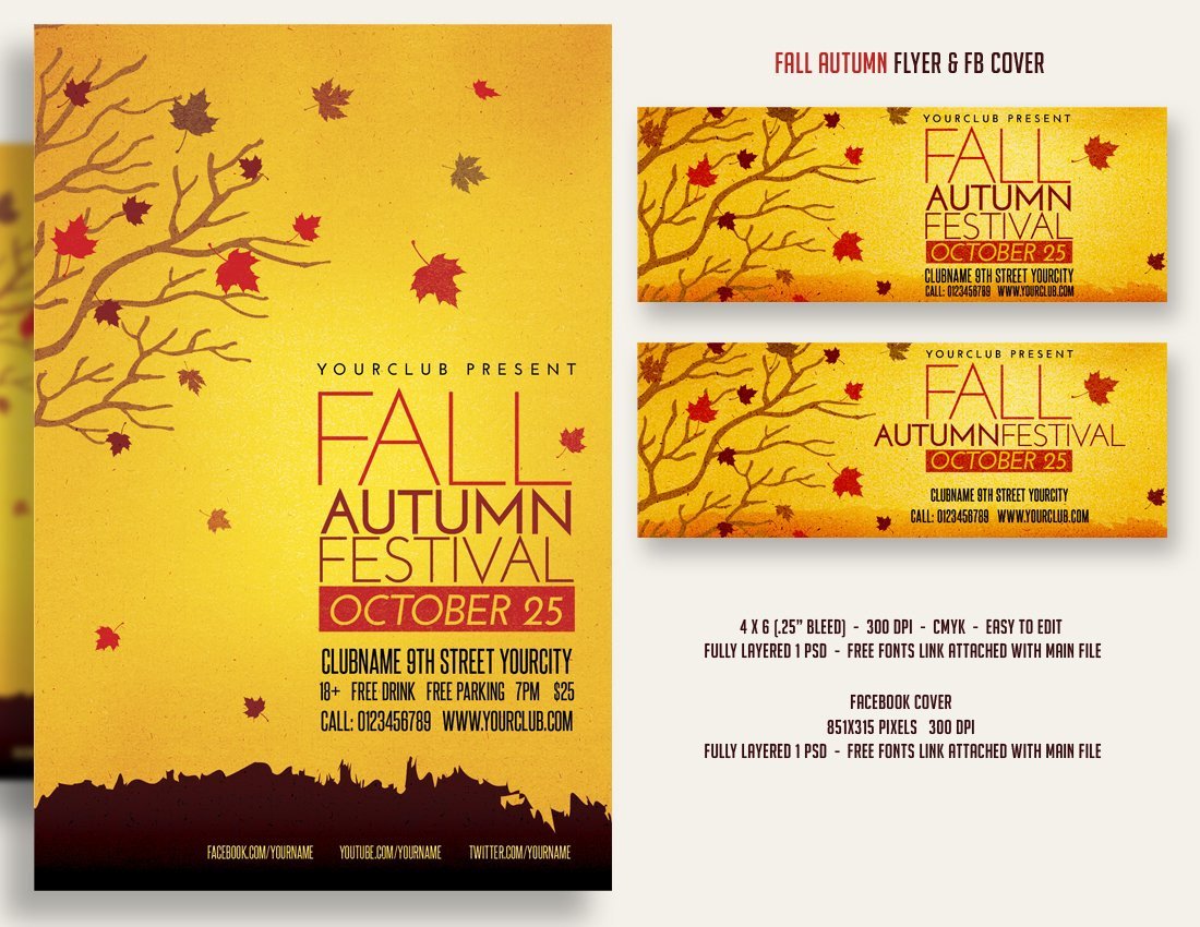 Fall Festival Flyers Template Fall Autumn Festival Flyer &amp; Fbcover Flyer Templates