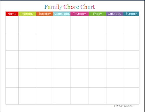 Family Chore Chart Printable Family Chore Chart My May Sunshine
