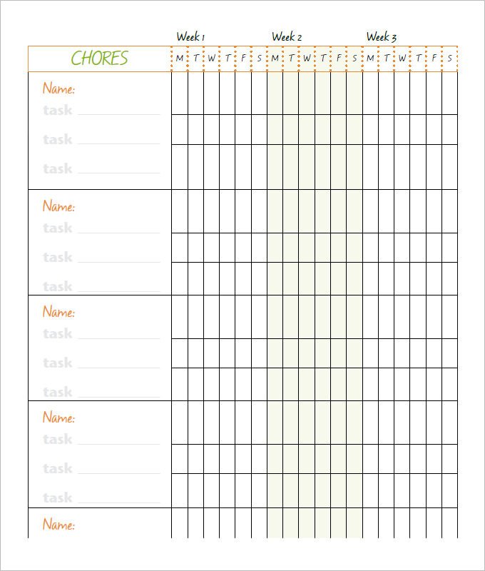 Family Chore Chart Template Chore Chart Template