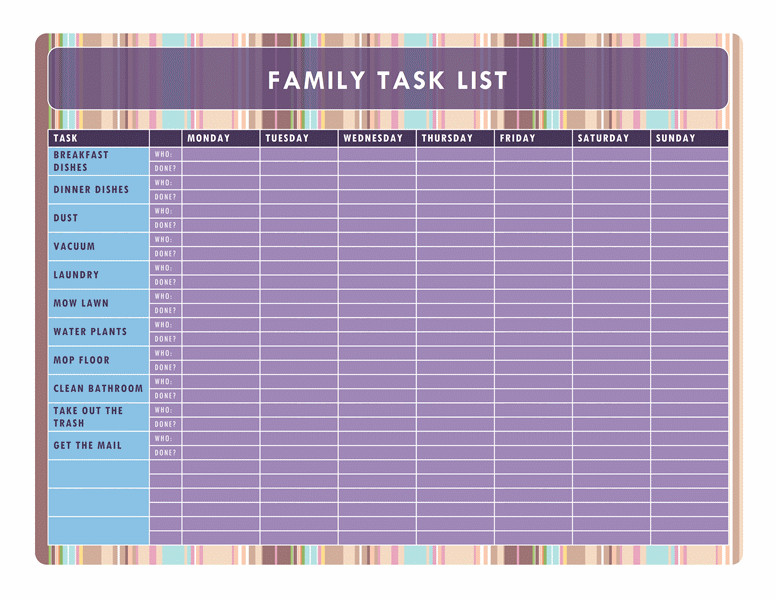 Family Chore Chart Template Family Chore Chart