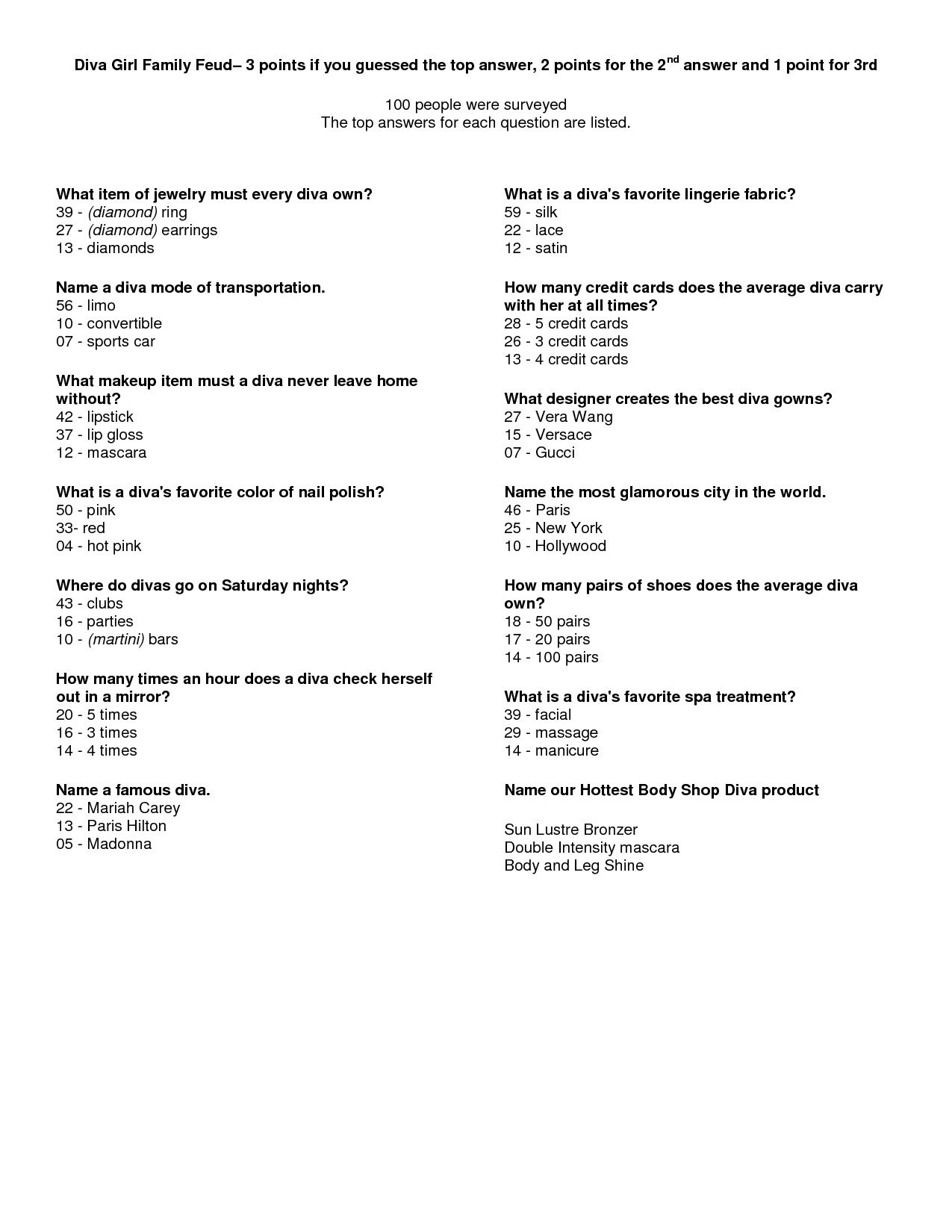 Family Feud Bible Questions Family Feud Questions and Answers Printable