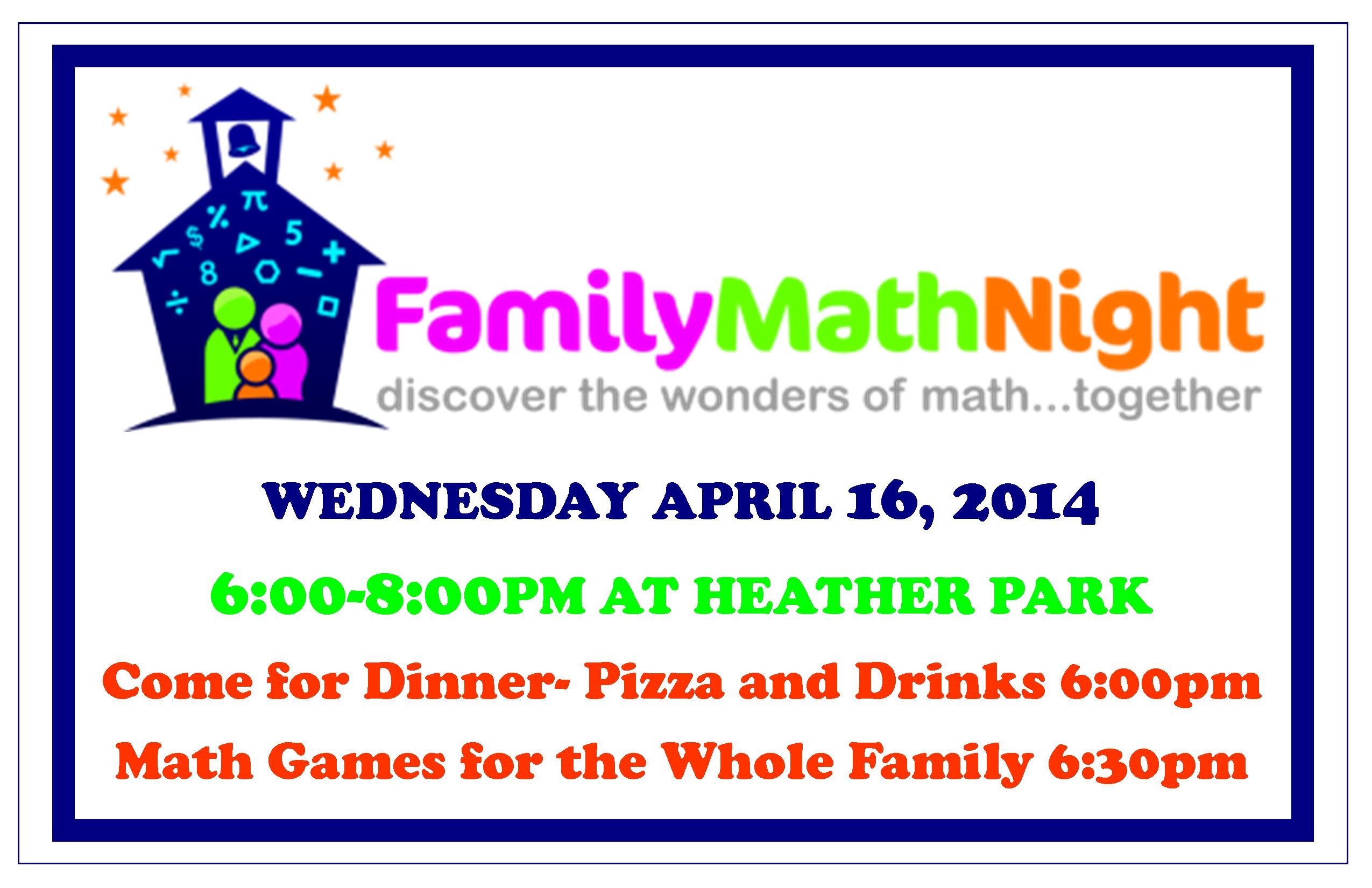 Family Math Night Flyers Family Math Night at Heather Park School Wednesday April