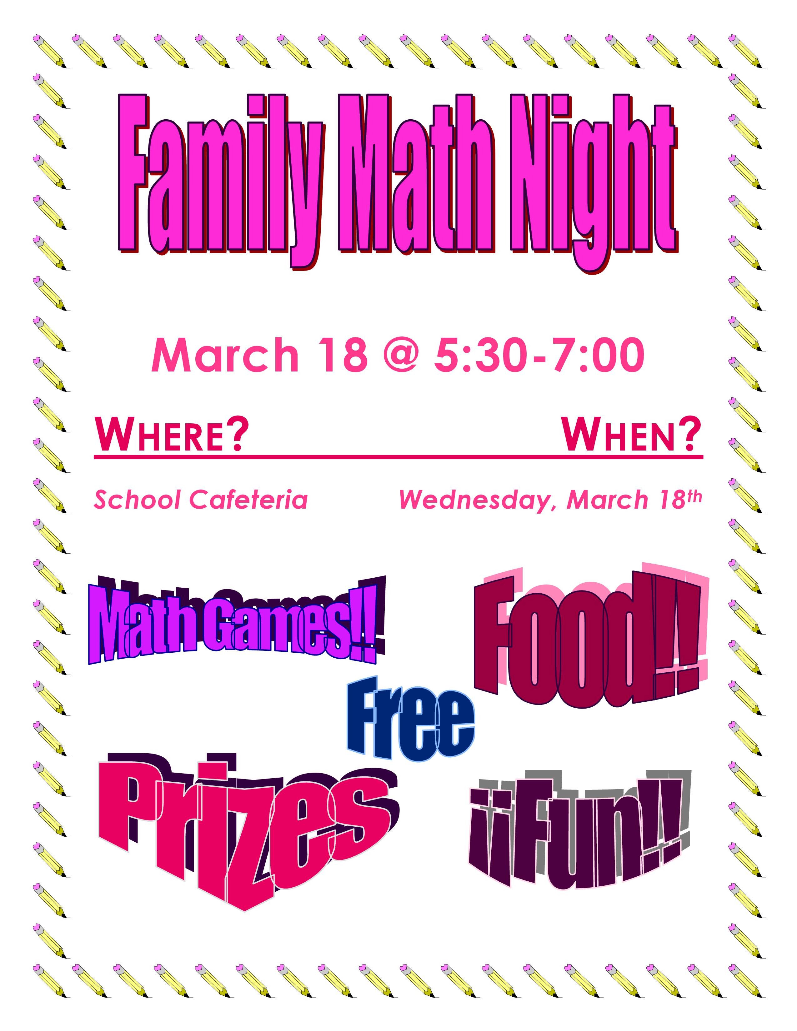 Family Math Night Flyers Family Math Night – Castleford School District