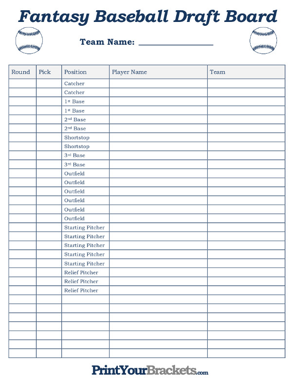 Fantasy Football Draft Spreadsheet Template Printable Fantasy Baseball Draft Board Roster Sheet