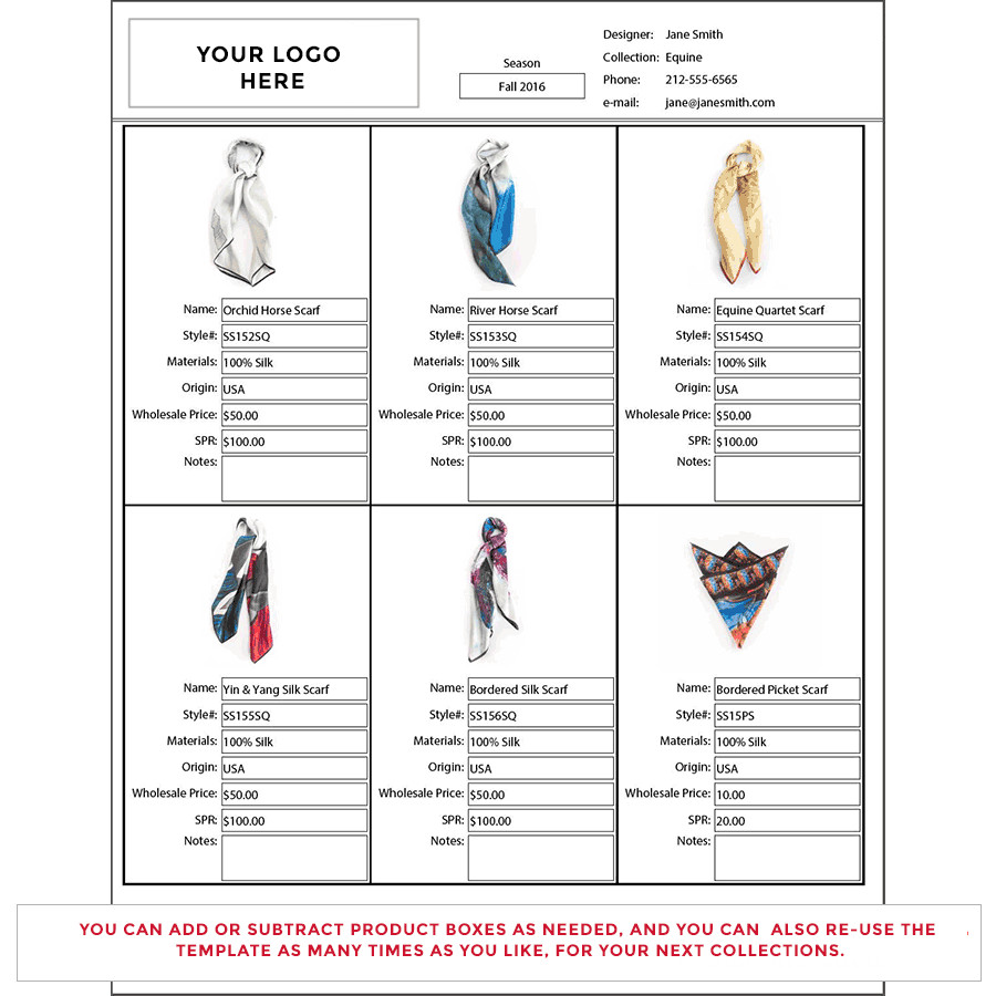 Fashion Line Sheet Template wholesale Line Sheet Template