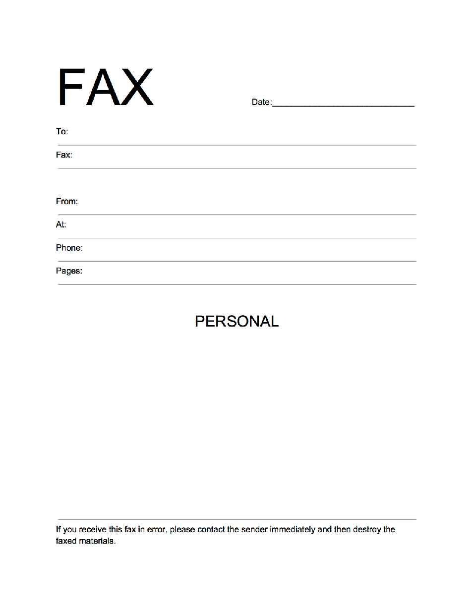 Fax Cover Letter Template Personal Fax Cover Sheet Template