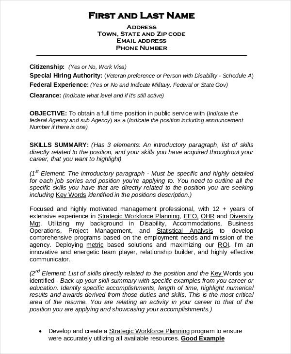 Federal Government Resume Template Federal Resume format Ibrizz