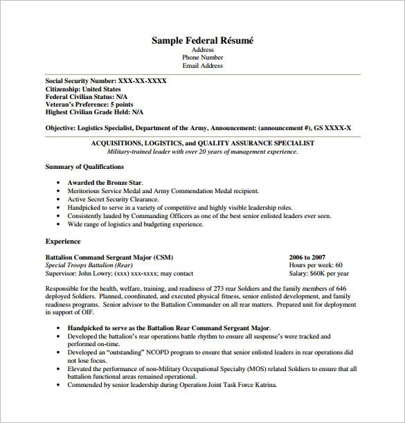 Federal Government Resume Template Federal Resume format Ibrizz