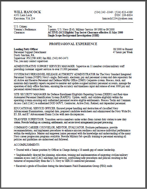 Federal Government Resume Template Federal Resume Template