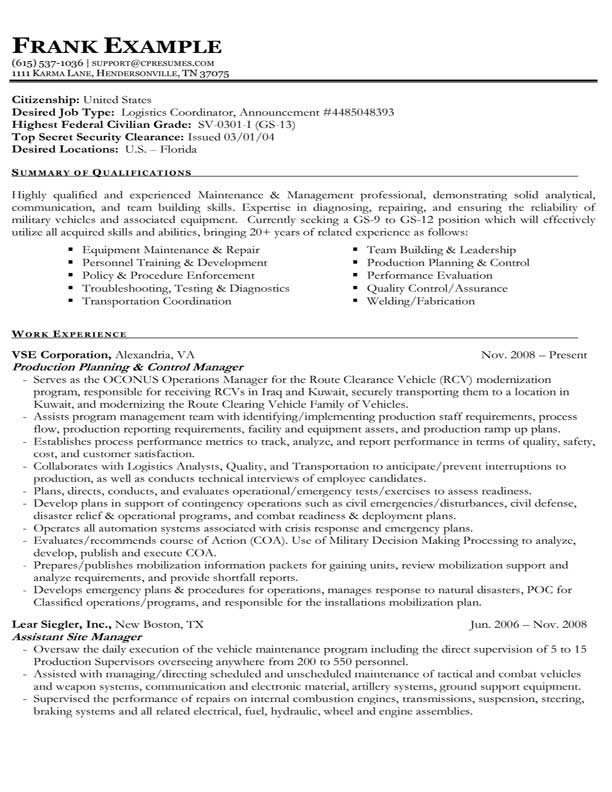 Federal Government Resume Template Resume Samples