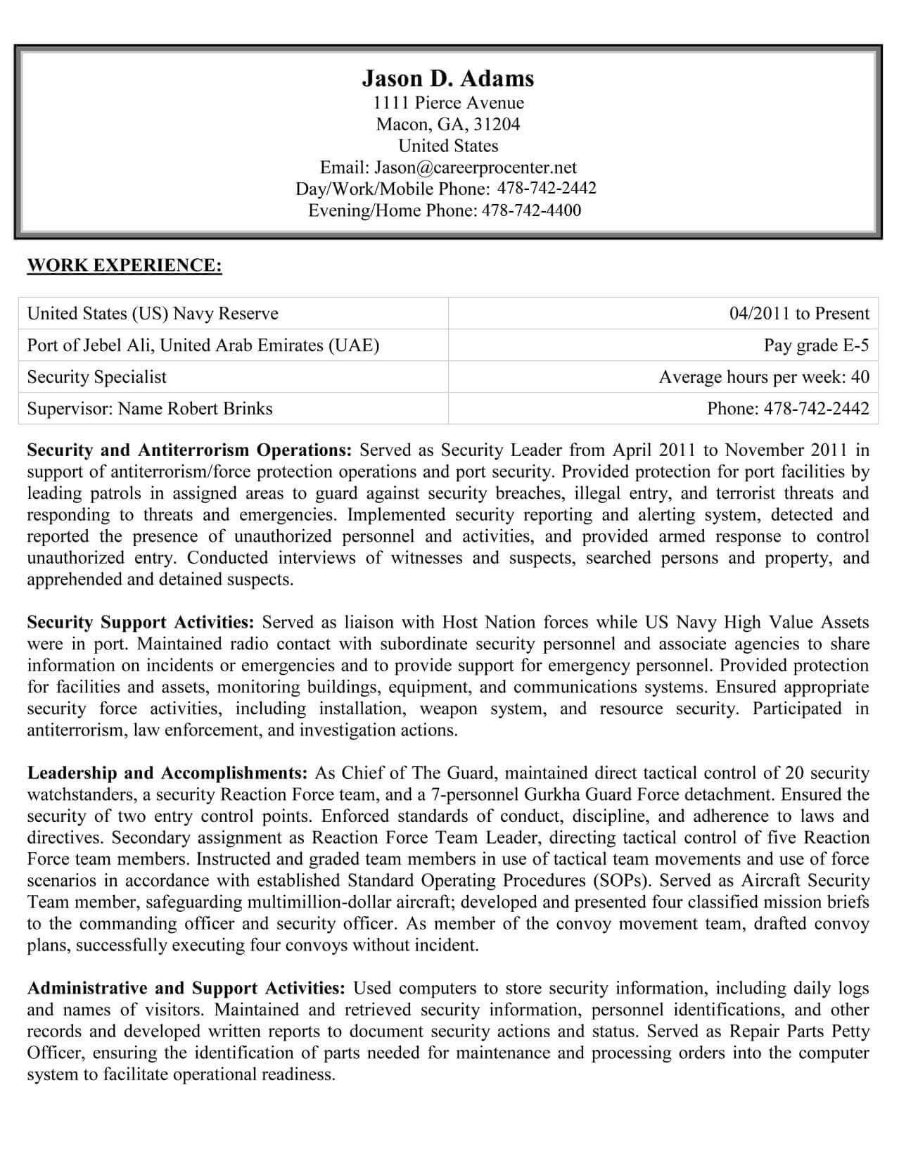 Federal Government Resume Template Sample Federal Resume Examples &amp; Templates
