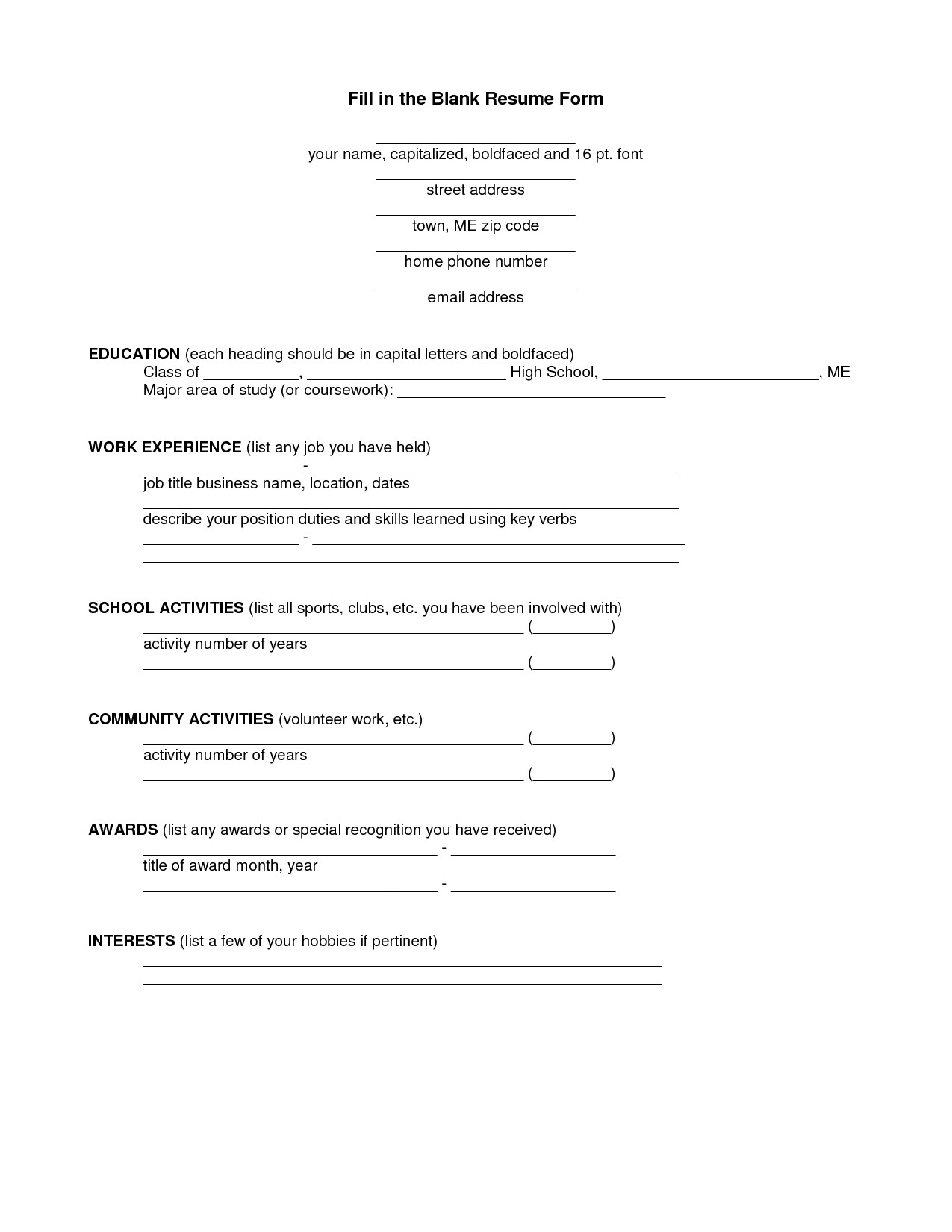 Fill In Resume Template 12 Best Of Printable Resume Worksheet Free