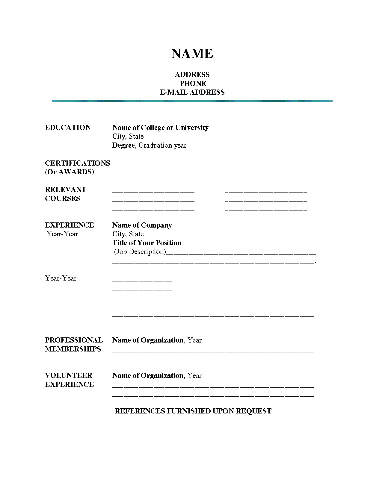 Fill In Resume Template Blank Resume Template