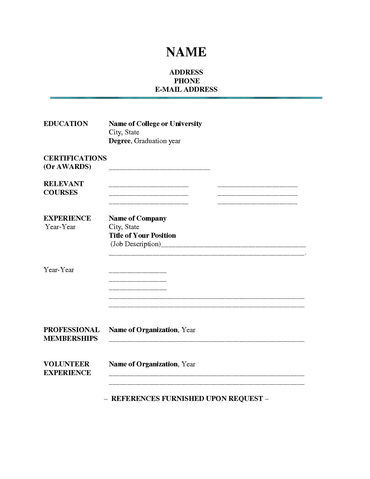Fill In Resume Template Pdf Blank Resume Template