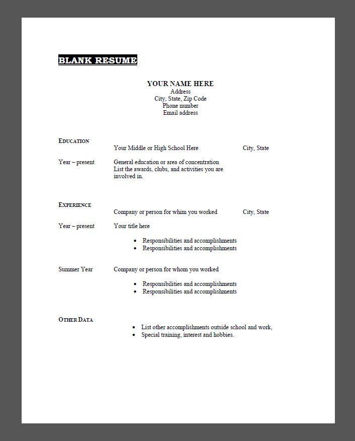 Fill In Resume Template Pdf Create Your Own Resume