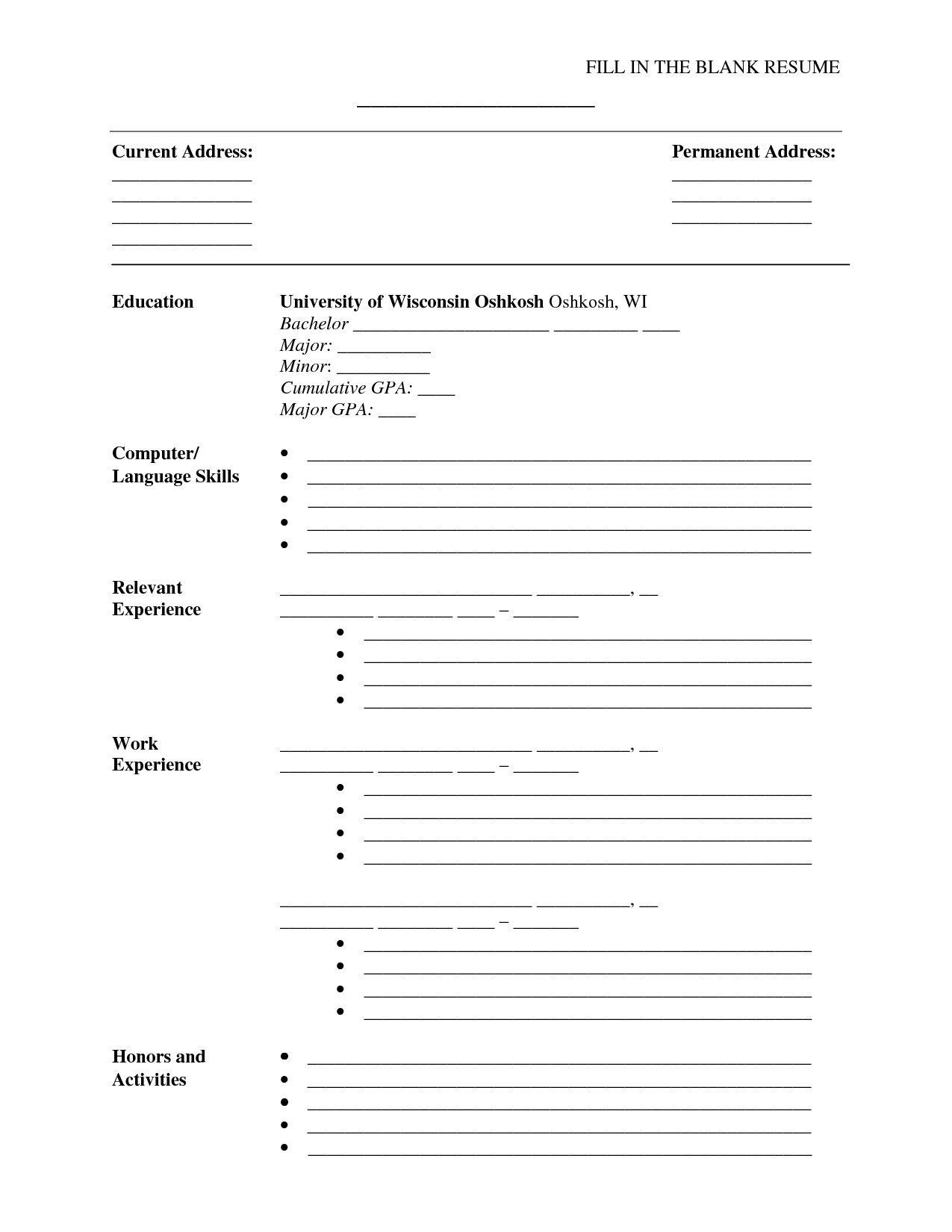Fill In Resume Template Pdf Fill In the Blank Resume Pdf Umecareer
