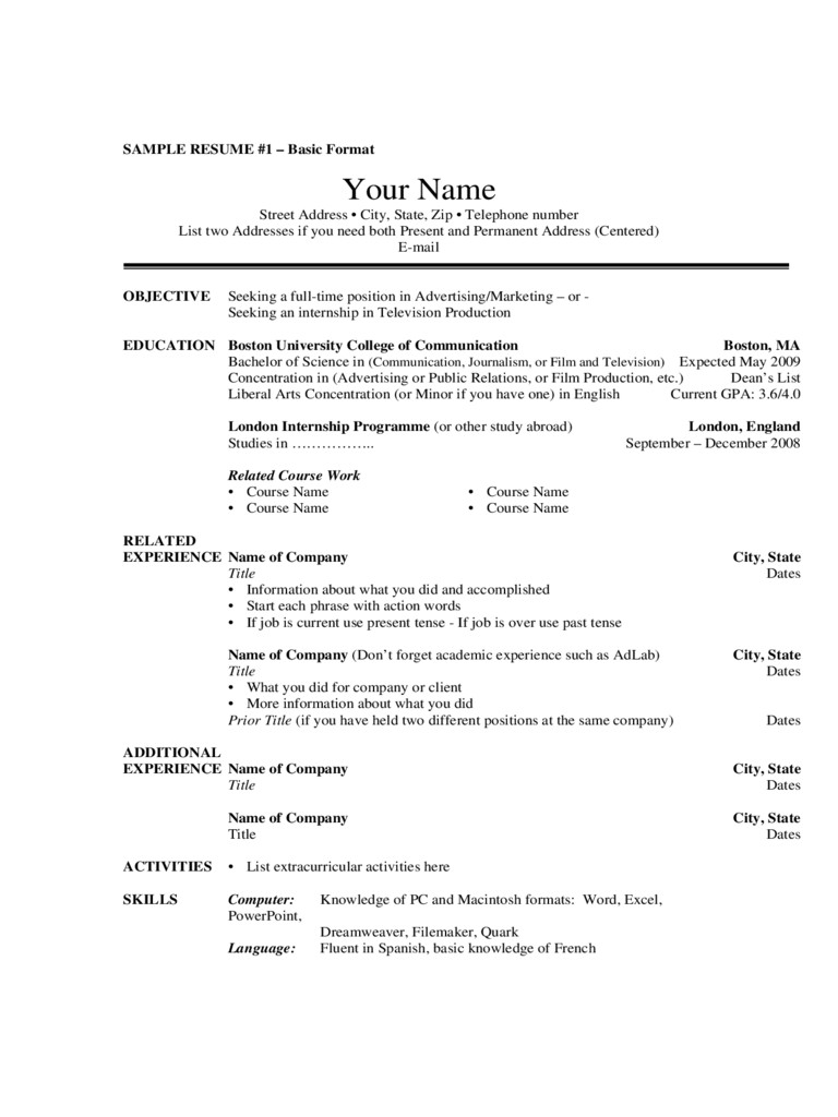 Fill In Resume Template Pdf Simple Template for Basic Resume Edit Fill Sign Line