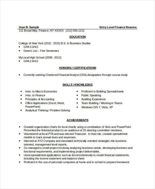 Finance Resume Template Word 10 Finance Resume Templates Pdf Doc