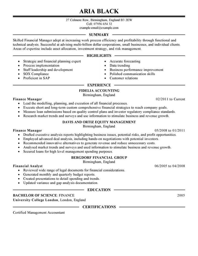Finance Resume Template Word 8 Amazing Finance Resume Examples