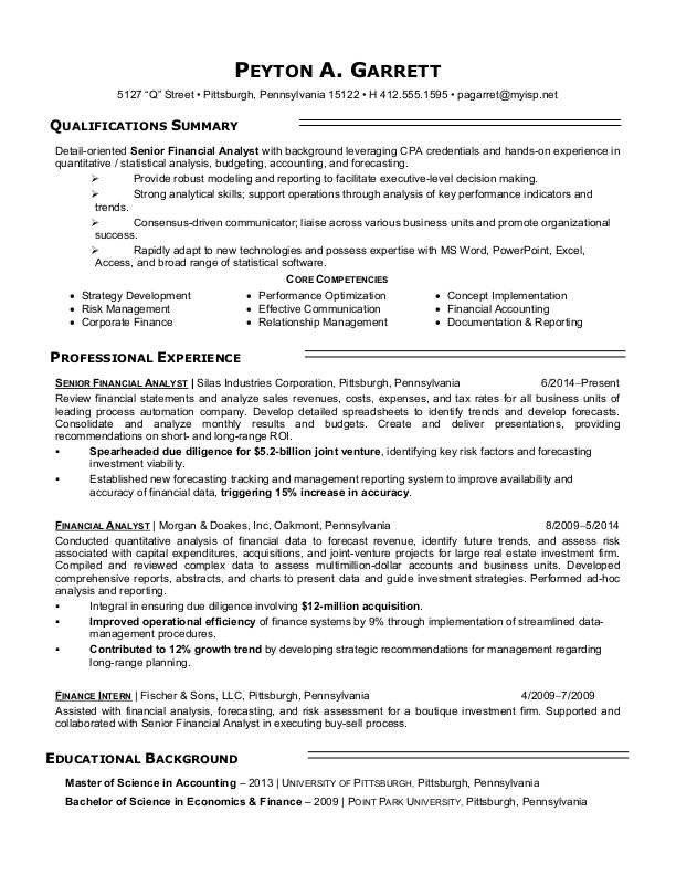 Finance Resume Template Word Financial Analyst Resume Sample